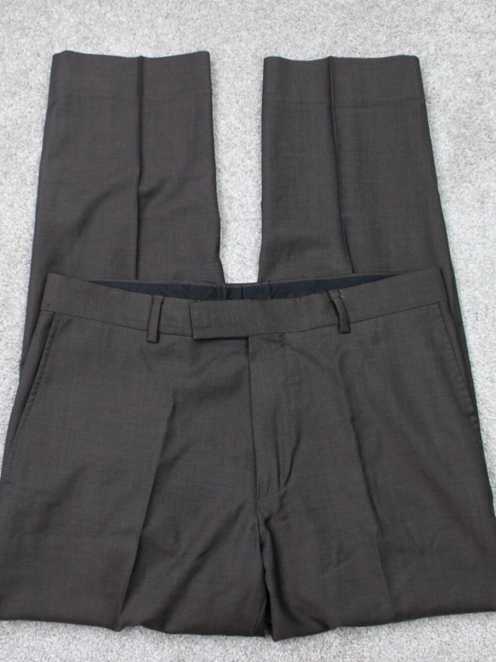 BOSS Hugo Boss James Brown US Pants Men 32x30 Brown Virgin Wool Flat Front Lined